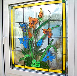 Bleiverglasung Fenster Lilien Blumen