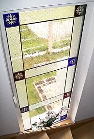 Glasfenster mit Bleiglas Musselindekor