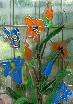 Blütenmotiv für Glasfenster bunt